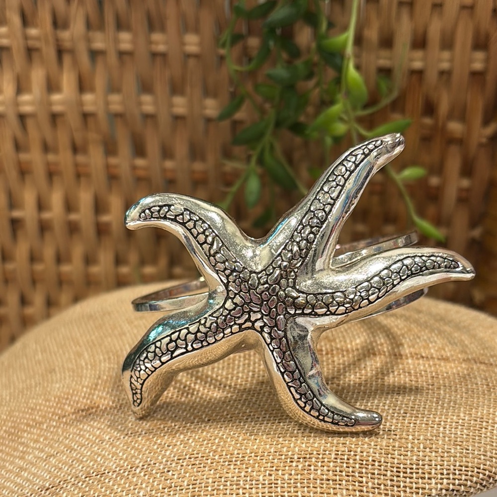 Silver Starfish Cuff Bracelet